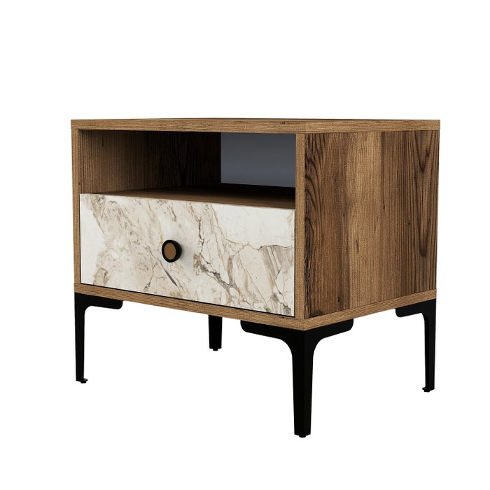 Hanah Home Lizbon 531 Mesilla de Noche Nogal y Blanco